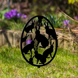 Pâques œuf lapin piquet de jardin détail, décoration silhouette métal pour pelouse.