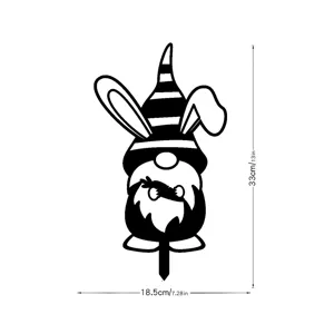 Dessin technique détaillé du piquet de jardin de lapin de Pâques avec hauteur et largeur.