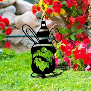 Piquet de jardin nain de Pâques détail, panneau de pelouse en métal oreilles de lapin deco