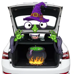 Halloween car trunk sticker funny witch cauldron decal auto rear door decoration waterproof spooky