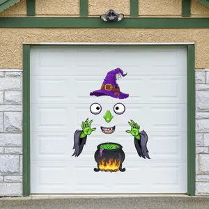 Halloween witch garage door sticker scene detail, spooky decoration sticker for holiday.