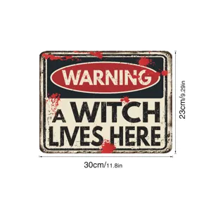 Halloween metal sign wall decor warning witch lives here vintage poster home room party.