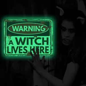 Halloween luminous warning sign wall sticker, glowing witchcraft decor for party and room setup.