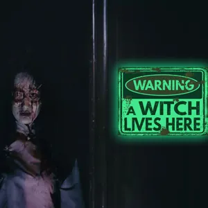Halloween luminous warning metal sign wall sticker spooky glow in the dark party room decor