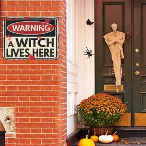 Halloween metal sign warning decor for home wall hanging festival party decoration