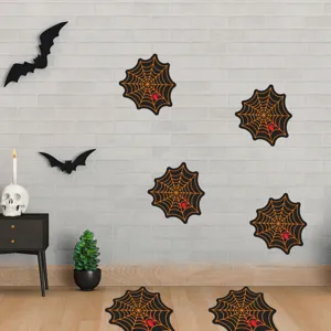 Halloween spider web and bat wall floor stickers for party bar holiday decor detail view
