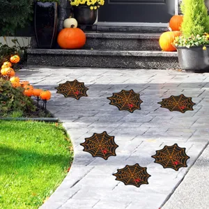 Halloween spider web floor stickers for spooky party decoration outdoor waterproof decals.