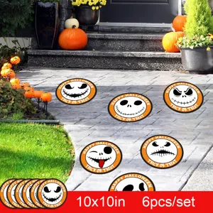 Halloween waterproof floor stickers spooky party skull decals 6pcs set for holiday home decor.