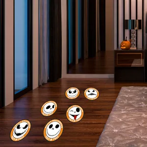 Halloween floor stickers detail showing decorative pumpkin ghost expressions for party decor.
