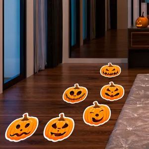 Halloween pumpkin floor stickers detail scene showing spooky and funny facial expressions.