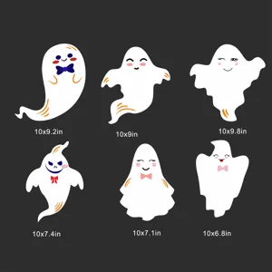 Halloween cute ghost wall stickers set with size dimensions, perfect for spooky party decor.