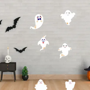 Halloween cute ghost and bat wall stickers set, funny festive holiday party decor decals.