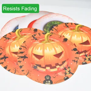 Halloween round pumpkin and eyeball stickers, decorative floor decals for party decor.