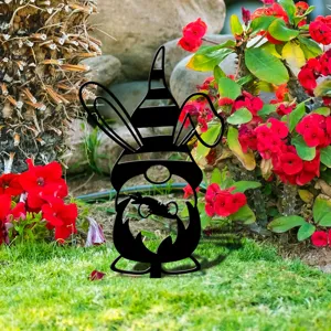 Piquet de jardin lapin de Pâques nain en métal décoration extérieure silhouette noire pelouse