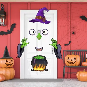 Halloween witch face door garage banner decoration spooky holiday party decoration set