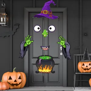 Halloween witch garage door sticker spooky trunk decor set for outdoor holiday party decoration.