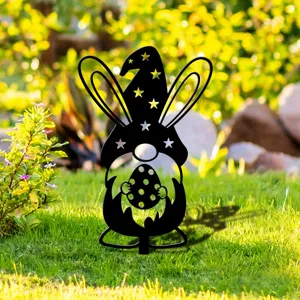 Piquet de jardin lapin de Pâques nain noir décoration extérieure pelouse ornement métal