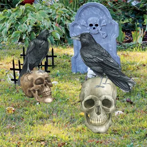 Halloween resina cuervo cráneo estacas de patio espeluznante cementerio césped jardín fiesta