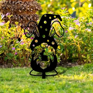 Piquet de jardin nain de Pâques silhouette lapin métal noir décoration pelouse extérieure