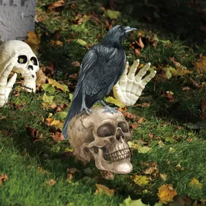 Halloween cuervo retro en calavera estaca de jardín decoración exterior fiesta espeluznante