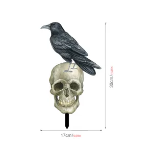 Halloween calavera retro cuervo estaca de jardín decoración de fiesta espeluznante 30cm