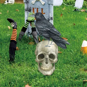 Halloween decoración de jardín set calavera retro cuervo lápida estacas césped fiesta