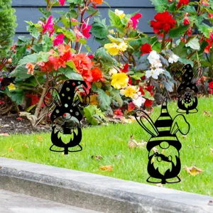 Pâques piquet de jardin acrylique noir gnome lapin déco pelouse extérieur ornements