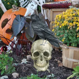 Halloween estaca de jardín cráneo cuervo decoración exterior fiesta espeluznante accesorio
