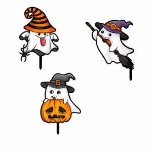 Tabla de tallas de estacas de jardín de fantasma de Halloween con dimensiones precisas.