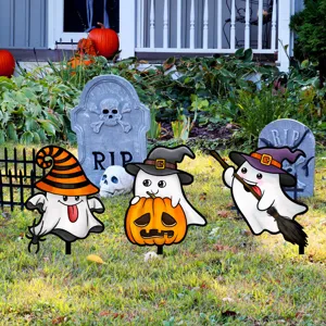 Halloween lindo fantasma calabaza estaca de jardín metal césped decoración cartel espeluznante