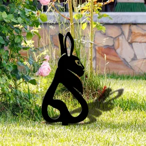 Joli piquet de jardin lapin en acrylique noir decoration exterieure pelouse silhouette