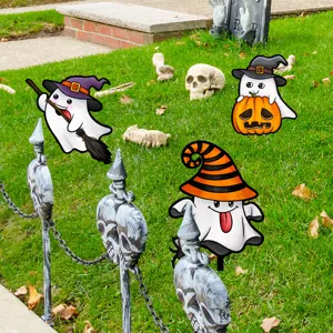 Set de estacas de jardín fantasma calabaza de Halloween, decoración de césped.