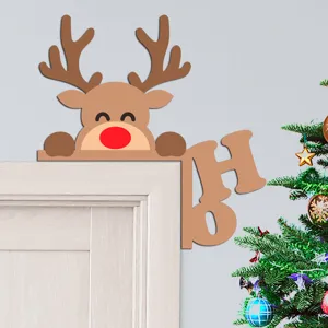 Christmas wooden reindeer door corner decoration festive holiday wall hanging ornament decor