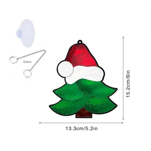 Vue détaillée de l'ornement suspendu de sapin de Noël avec dimensions, chaîne et ventouse.