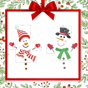 Detailed view of Christmas snowman garage door magnet set showing precise dimensions.