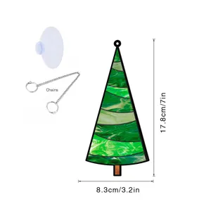Ornement suspendu de sapin de Noël en verre teinté avec chaîne et ventouse, 17.8x8.3cm.
