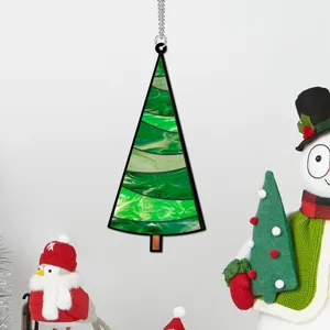 Ornement suspendu de sapin de Noël style vitrail vert vacances décoration intérieure cadeau