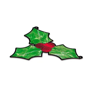 Détail panneau suspendu houx de Noël, décoration de fenêtre en acrylique pour maison.