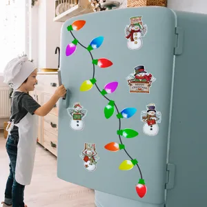 Christmas magnetic refrigerator stickers set, cute snowman and colorful bulb decor.