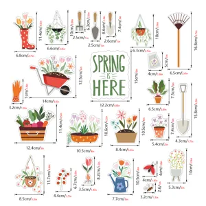 Frühling Garten Blumen Thema dekorative Aufkleber Set mit Topfpflanzen Werkzeugen.