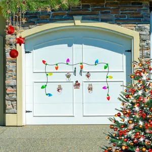 Christmas magnetic garage door sticker decorative set with cute snowmen and colorful lights.