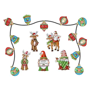 Christmas magnetic stickers set, cute gnome and reindeer fridge magnets for holiday decor.
