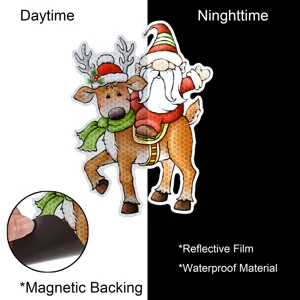 Christmas magnetic sticker detail showing daytime and nighttime reflective film design.