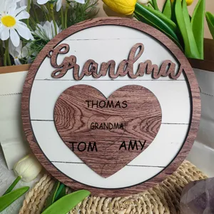 Wooden Grandma Heart Puzzle Tabletop Ornament Mother's Day Family Thanksgiving Gift Home Decor Desk Sign