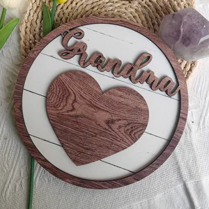 Wooden table plaque Mother's Day gift desktop decoration with heart puzzle and Grandma text.