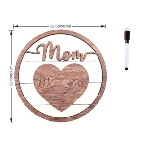 Wooden Mother's Day heart puzzle plaque table decoration with marker pen, 22.5cm round sign.