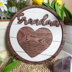 Wooden Grandma sign tabletop plaque with heart puzzle design for Mother's Day gift.