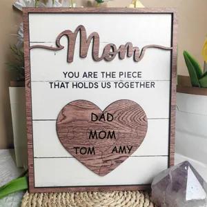 Mother's Day Wooden Tabletop Display Stand Heart Puzzle Desktop Ornament With Whiteboard Pen Warm Home Decor Gift