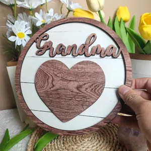 Wooden Grandma sign tabletop decor, heartfelt Mother's Day gift with heart puzzle design.