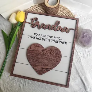 Wooden Grandma plaque gift desktop table decor heart puzzle sign Mothers Day present